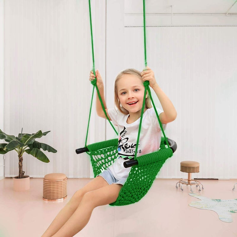 JKsmart Swing Seat for Kids Heavy Duty Rope Play Secure Children Swing Set,Perfect for Indoor,Outdoor,Playground,Home,Tree,with Snap Hooks and Swing Straps,440 lbs Capacity,Green - Image 5